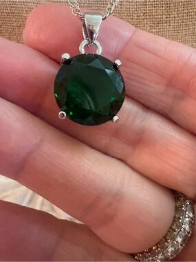 925 Sterling Silver Green Lab-Created Sapphire Pendant Necklace
